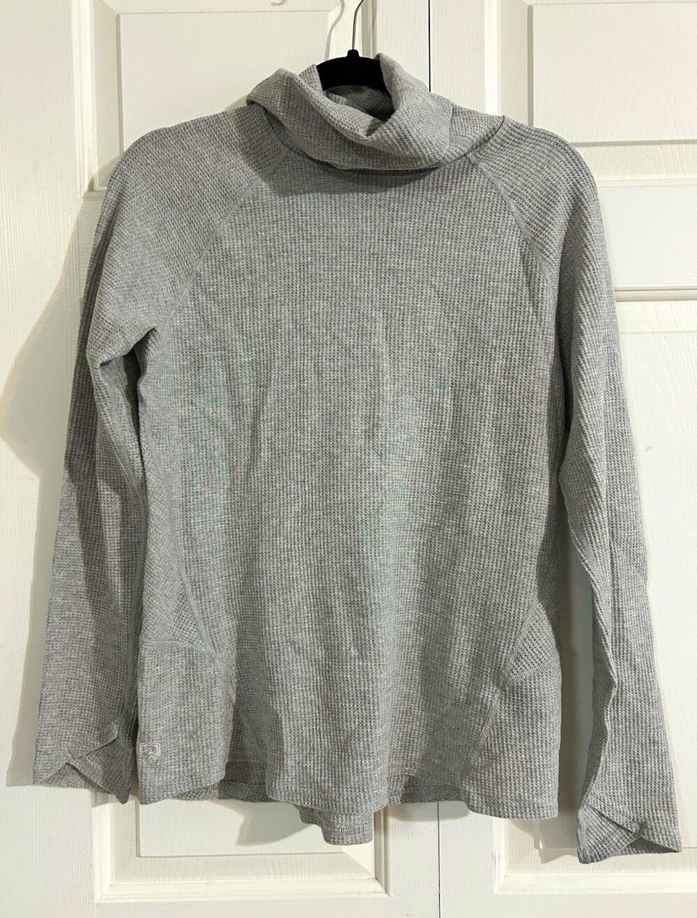 KÜHL Waffle-Knit Mock Neck Pullover Sweater Women’s M Gray Cotton Blend Logo